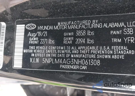 2022 Hyundai Elantra Sel z USA, uszkodzony, nr VIN 5NPLM4AG3NH061308